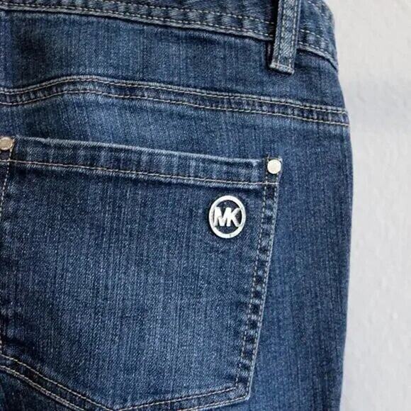 Michael Kors Dark Wash Jeans Size 10 Flare Metal Logo - Picture 6 of 9